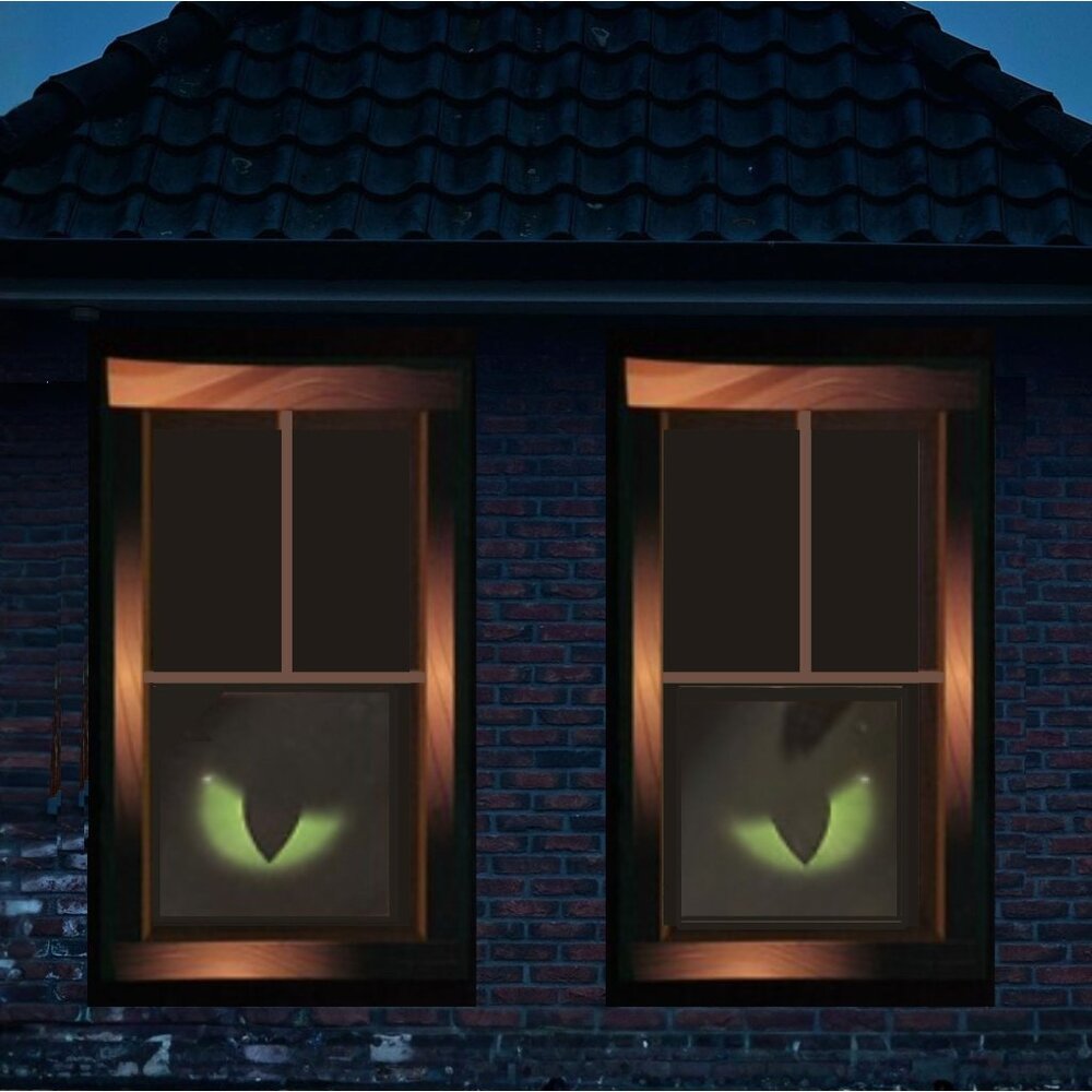 Halloween Window Decor 2 Pack 35 × 60 inch Panels Green Cat Eyes Spooky Village